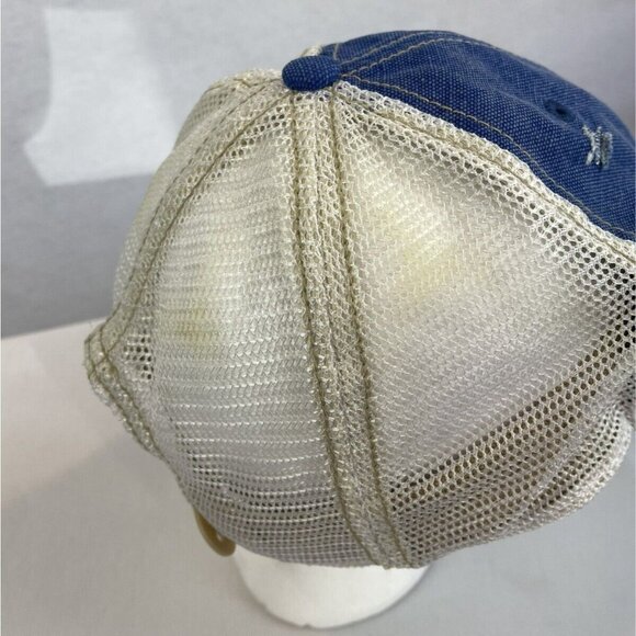 Distressed Blue Denim White Mesh Trucker Hat Green Leaf Embroidery Adjustable Ba - Picture 4 of 8